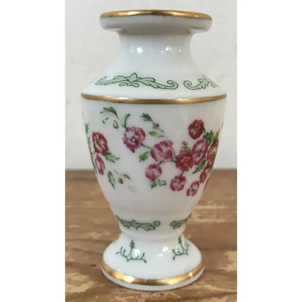 Vintage 1982 Poppy August Fine Porcelain Floral Mini Urn Vase 3.25
